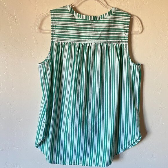LOFT Green Striped Sleeveless Button Front Shirt - Picture 8 of 8